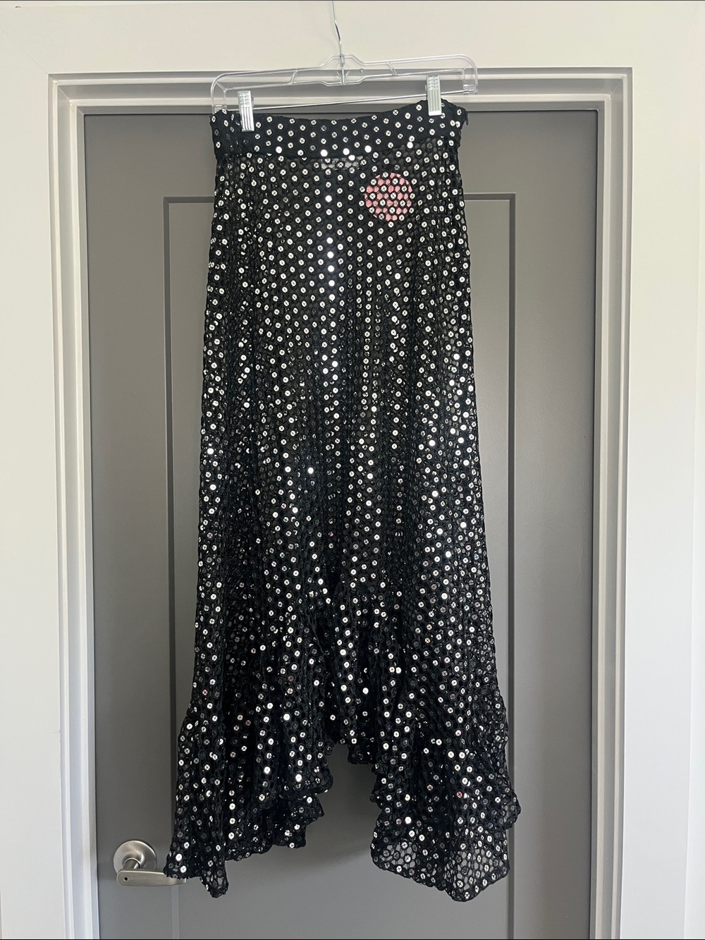 NWT Black Open Knit Mirror Sequin Midi Ruffle Skirt FESTIVAL SEASON 🪩 - Picture 4 of 9